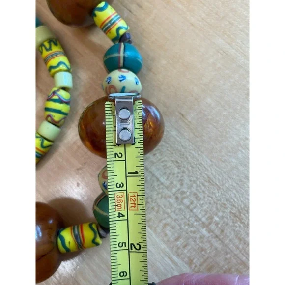 Vintage African Trade Bead Necklace Faux Amber Millefiori Glass Ethnic Bohemian - Picture 11 of 12